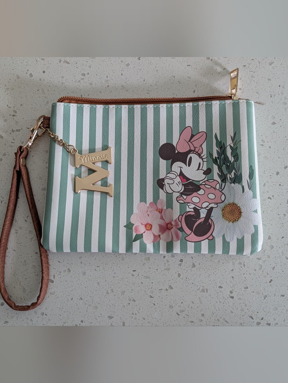 Minnie Mouse Stripe Wristlet - Green & Pink Floral